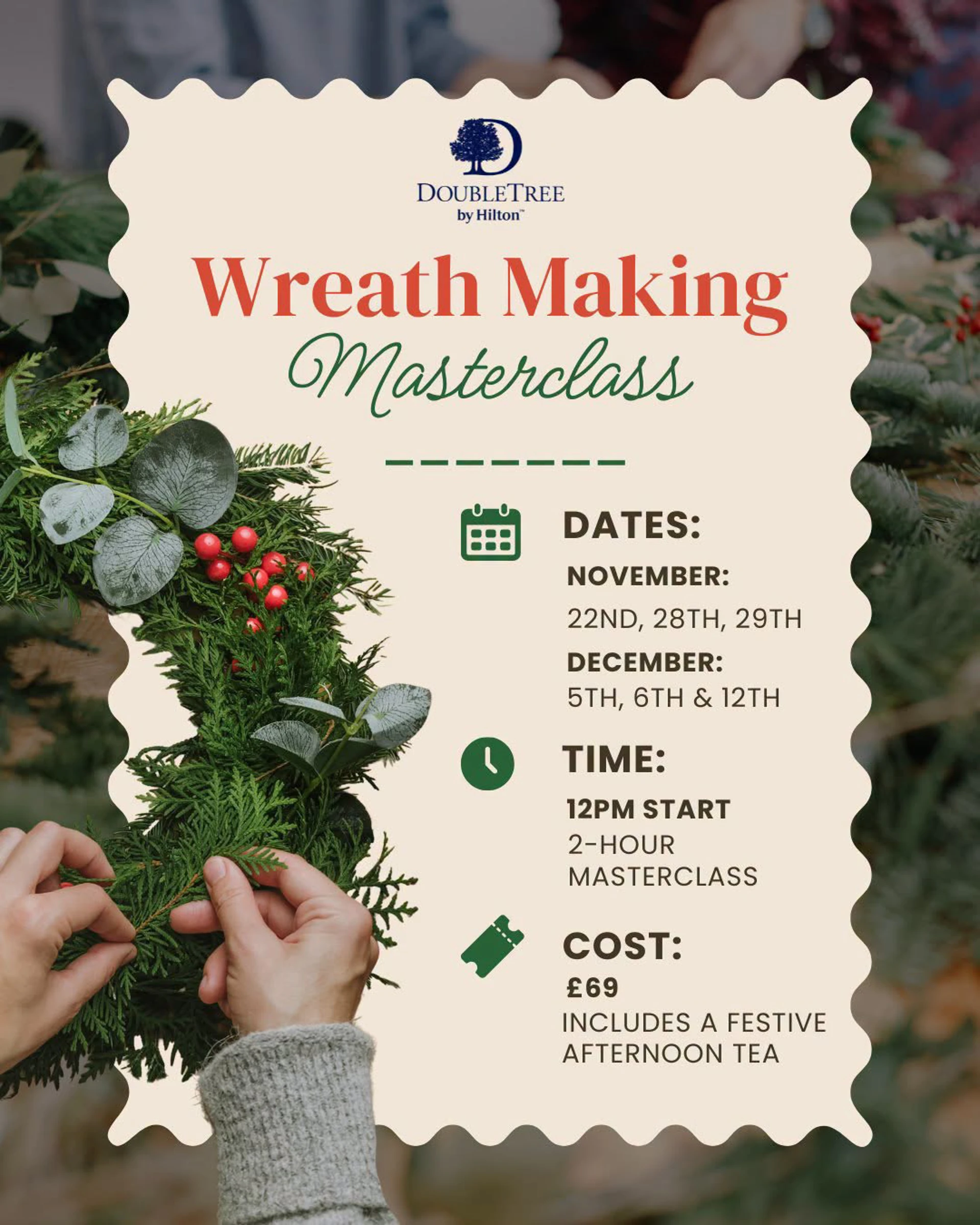 Background image - Doubletree Festive Afternoon Tea Wreath Making